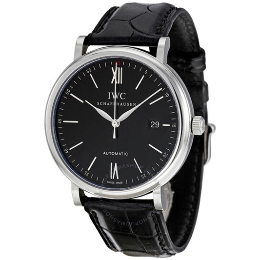 IWC, Portofino Automatic Black Dial Black Leather Men's Watch 3565-02