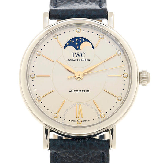 ساعة IWC Portofino أوتوماتيكية للرجال بمينا أبيض مرصع بالألماس