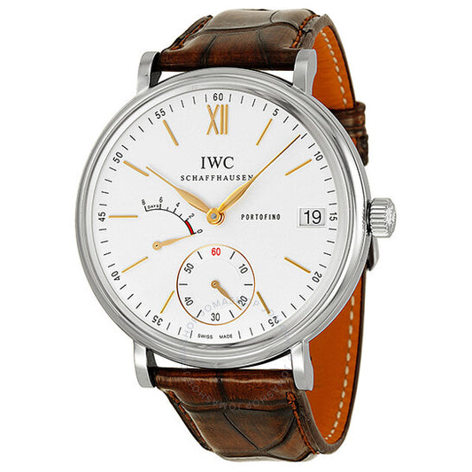 ساعة IWC Portofino للرجال، يدوية التعبئة، تدوم لثمانية أيام، بمينا فضي