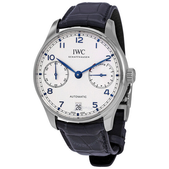 ساعة IWC Portugieser أوتوماتيكية للرجال بمينا فضي