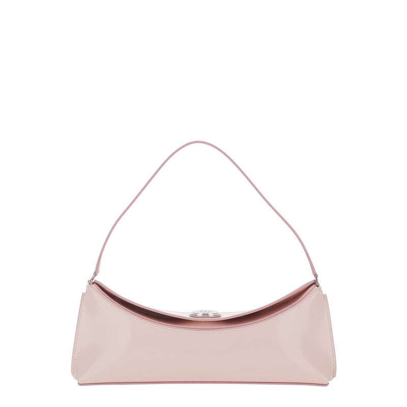 le Calisso Pink Shoulder Bag With Engraved Snap Button In Leather