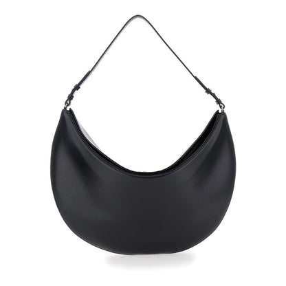 le Calisso Rond Large Black Shoulder Bag With Adjustable Strap And Embossed Logo In Leather