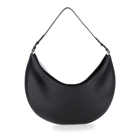 le Calisso Rond Large Black Shoulder Bag With Adjustable Strap And Embossed Logo In Leather