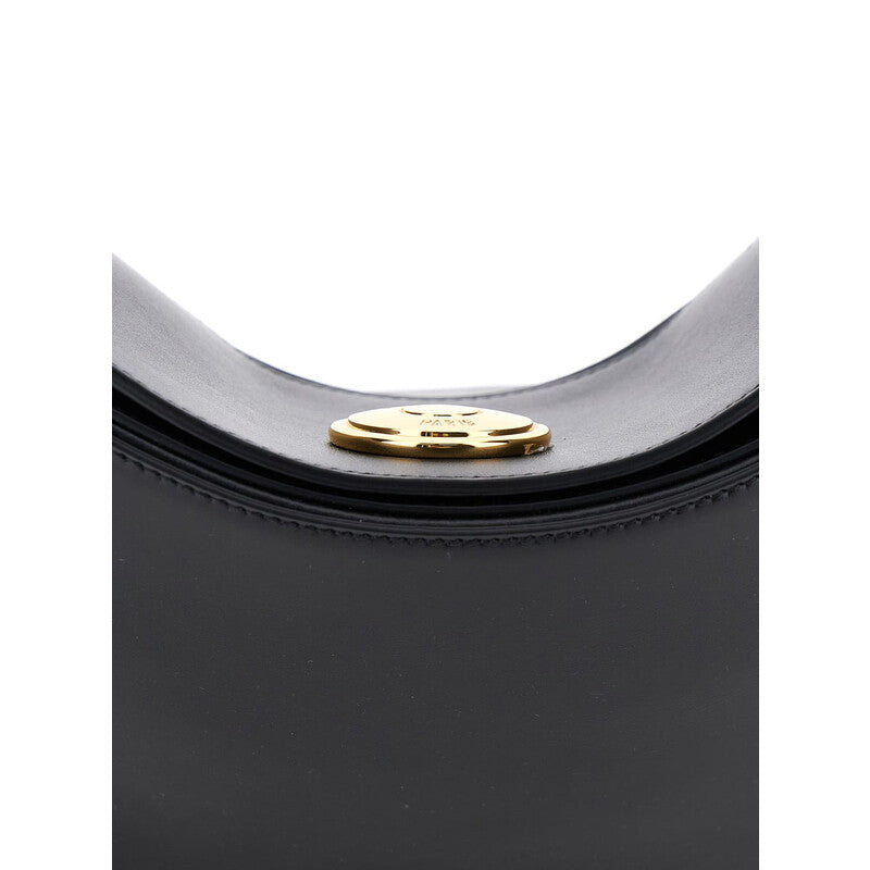 le Calisso Rond Large Black Shoulder Bag With Adjustable Strap And Embossed Logo In Leather