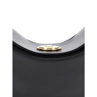 le Calisso Rond Large Black Shoulder Bag With Adjustable Strap And Embossed Logo In Leather