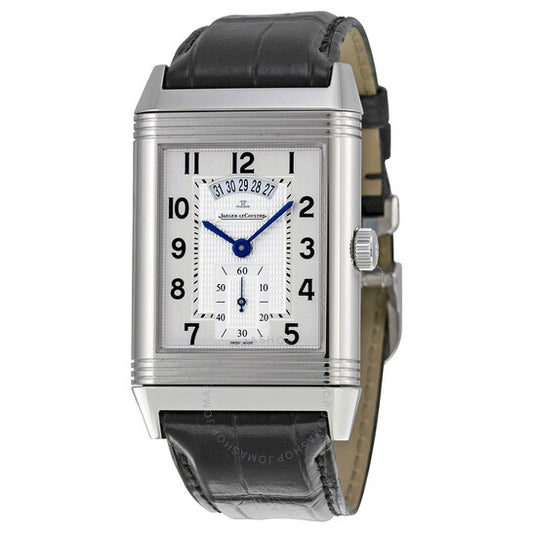 Jaeger LeCoultre, Grande Reverso Duo White Satin Dial Black Leather Men's Watch