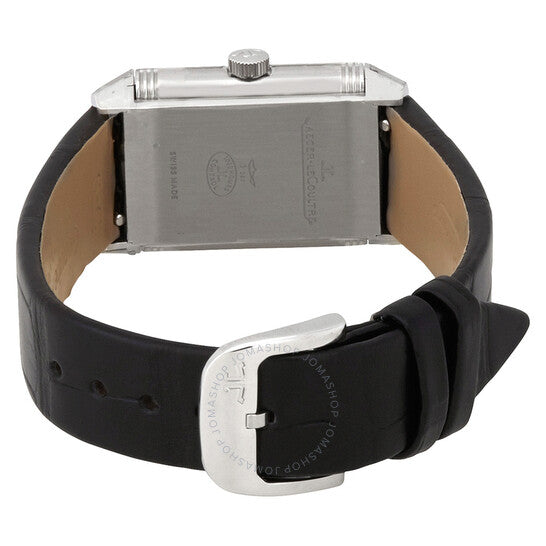 ساعة جيجر لوكولتر ريفيرسو الكلاسيكية النسائية ذات المينا الفضية والجلد