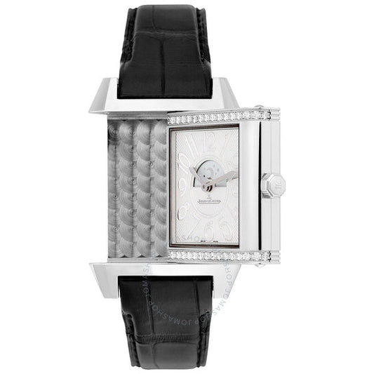 ساعة جيجر لوكولتر ريفيرسو سكوادرا ليدي دويتو للسيدات بمينا فضي وأسود