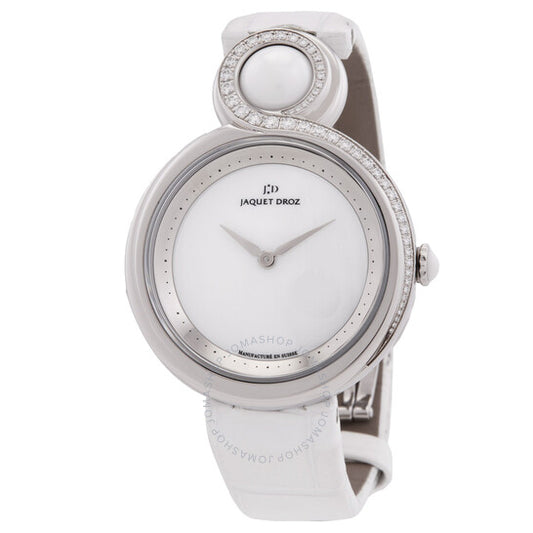 ساعة جاكيه درو، ليدي 8 للسيدات بمينا سيراميك أبيض وستانلس ستيل
