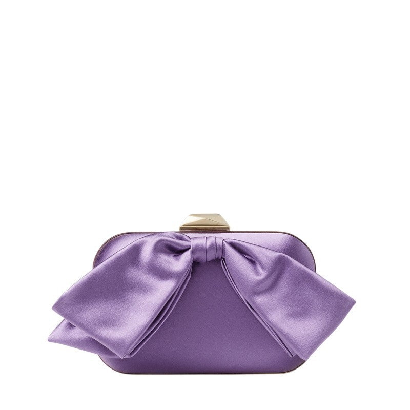 Cloud Wisteria Satin Bow Clutch Bag