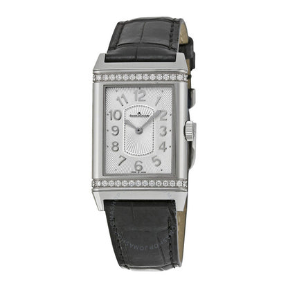 Jaeger LeCoultre, Grande Reverso Silver Dial Black Leather Ladies Watch