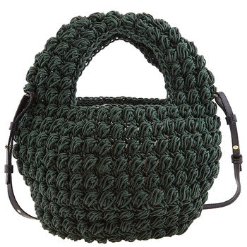 Khaki Popcorn Basket Woven Top Handle Bag