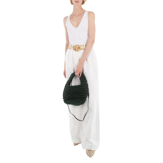 Khaki Popcorn Basket Woven Top Handle Bag