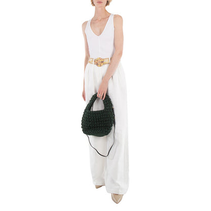 Khaki Popcorn Basket Woven Top Handle Bag