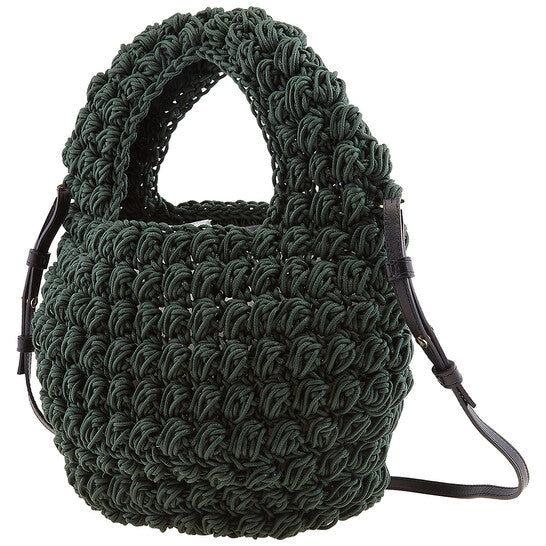 Khaki Popcorn Basket Woven Top Handle Bag