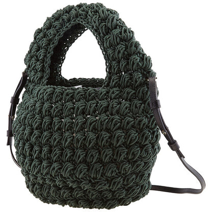 Khaki Popcorn Basket Woven Top Handle Bag