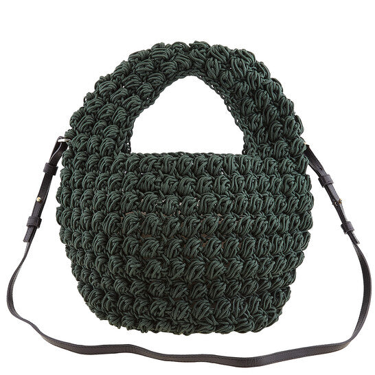 Khaki Popcorn Basket Woven Top Handle Bag