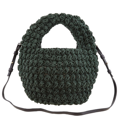 Khaki Popcorn Basket Woven Top Handle Bag