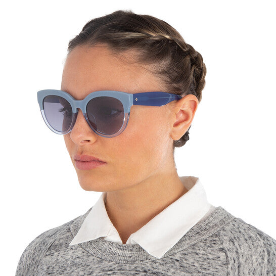 Gradient Grey Azure Blue Round Ladies Sunglasses