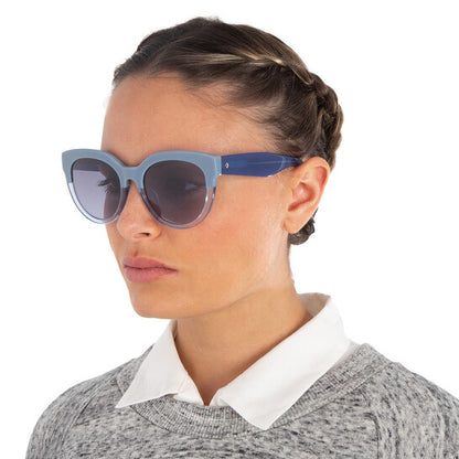 Gradient Grey Azure Blue Round Ladies Sunglasses