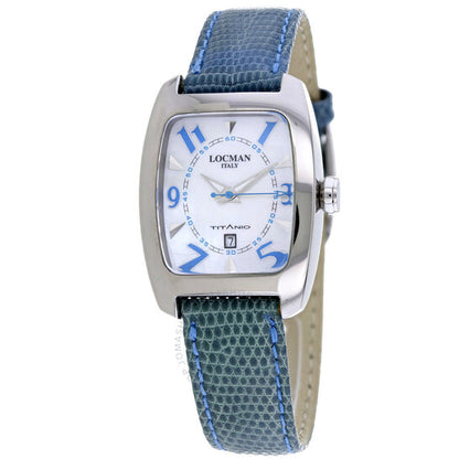 Locman, Italy Titanio Tonneau Ladies Blue Lizard Strap Watch