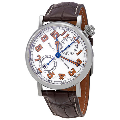 ساعة لونجين أفيجيشن كرونوغراف أوتوماتيكية للرجال بمينا أبيض