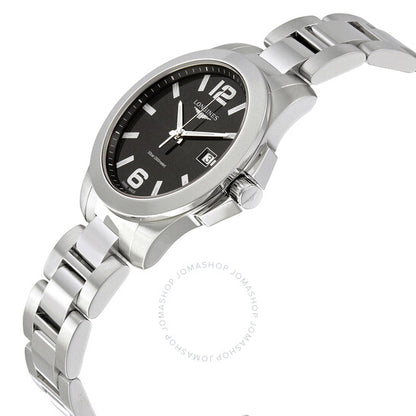 Longines, Black Dial Stainless Steel Ladies Watch