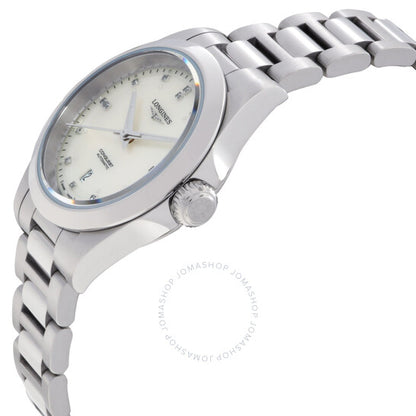 ساعة لونجين كونكويست أوتوماتيكية للسيدات بمينا فضية مرصعة بالألماس