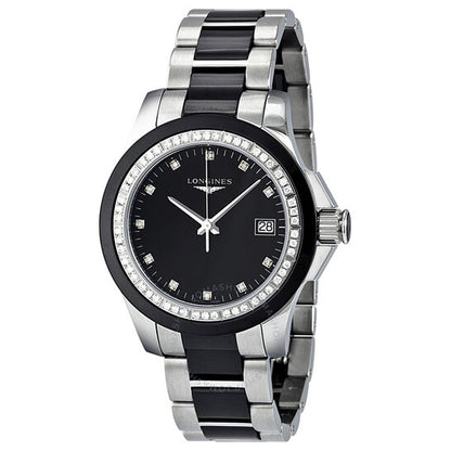 Longines, Conquest Black Ceramic Diamond Ladies Watch L32810577
