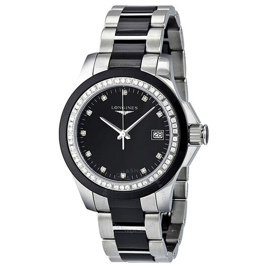 Longines, Conquest Black Ceramic Diamond Ladies Watch L32810577