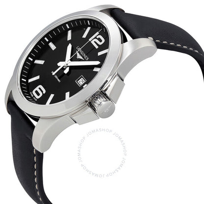 Longines, Conquest Black Dial Black Leather Men's 43mm Watch