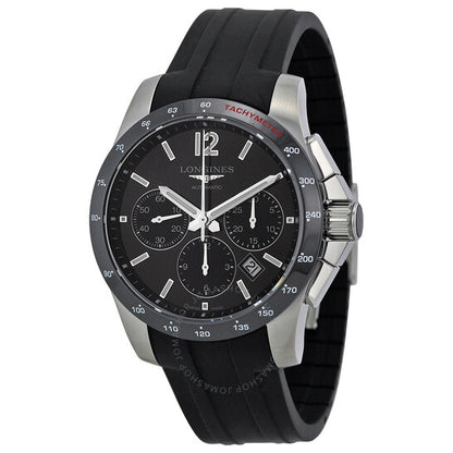Longines, Conquest Black Dial Chronograph Black Rubber Men's Watch