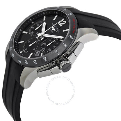 Longines, Conquest Black Dial Chronograph Black Rubber Men's Watch