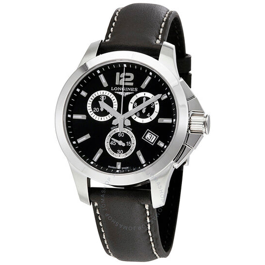 Longines, Conquest Black Dial Chronograph Ladies Watch