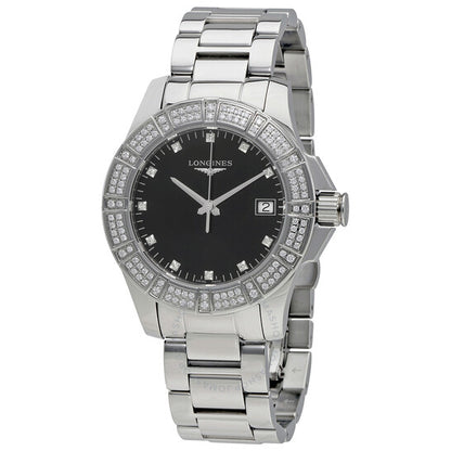 Longines, Conquest Black Dial Diamond Ladies Watch