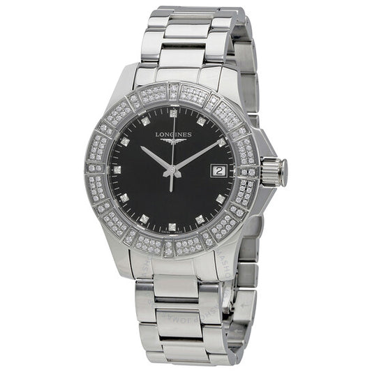 Longines, Conquest Black Dial Diamond Ladies Watch