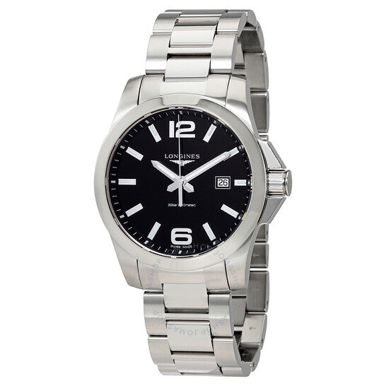 Longines, Conquest Black Dial Stainless Steel Men's 43mm Watch