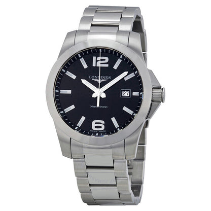 Longines, Conquest Black Dial Stainless Steel Men's Watch