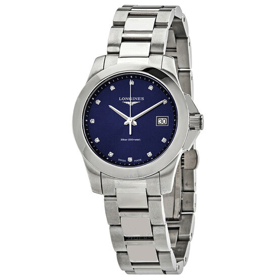 Longines, Conquest Blue Sunray Diamond Dial Ladies Watch