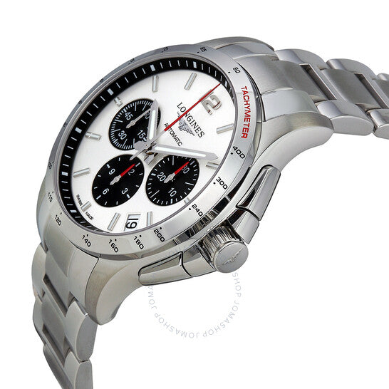 لونجين كونكويست كرونوغراف مينا فضية ستانلس ستيل للرجال