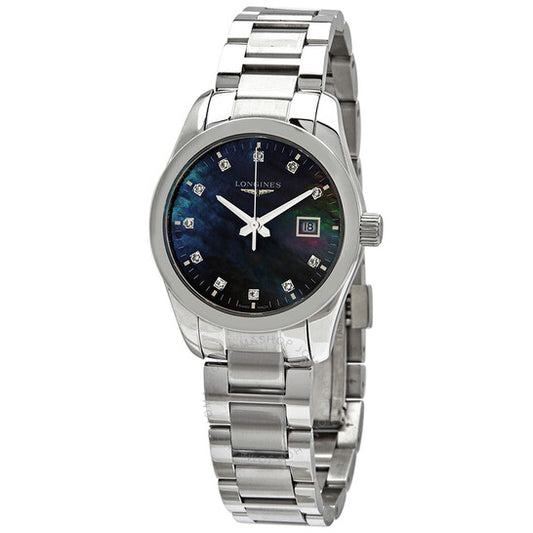 Longines, Conquest Classic Black Mother of Pearl Diamond Dial Ladies Watch L22864886