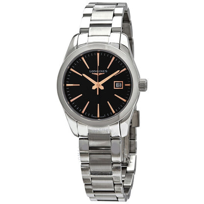 ساعة لونجين كونكويست كلاسيك كوارتز بمينا سوداء للسيدات