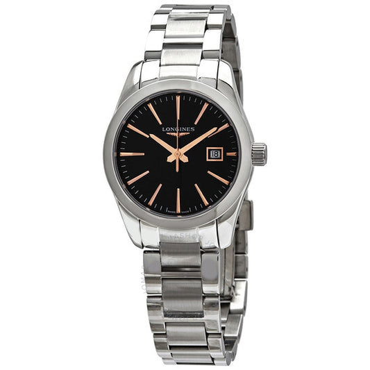 ساعة لونجين كونكويست كلاسيك كوارتز بمينا سوداء للسيدات