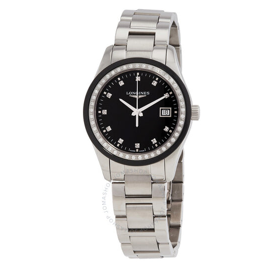 Longines, Conquest Classic Quartz Diamond Black Dial Ladies Watch