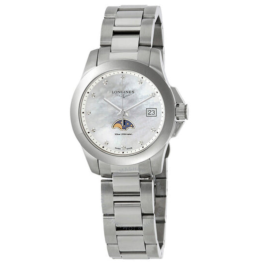 Longines, Conquest Diamond White Mother of Pearl Dial Ladies Watch