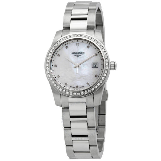 Longines, Conquest Mother of Pearl Diamond Stainless Steel Ladies Watch