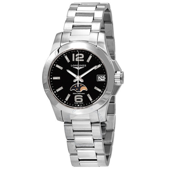Longines, Conquest Quartz Black Dial Ladies Watch