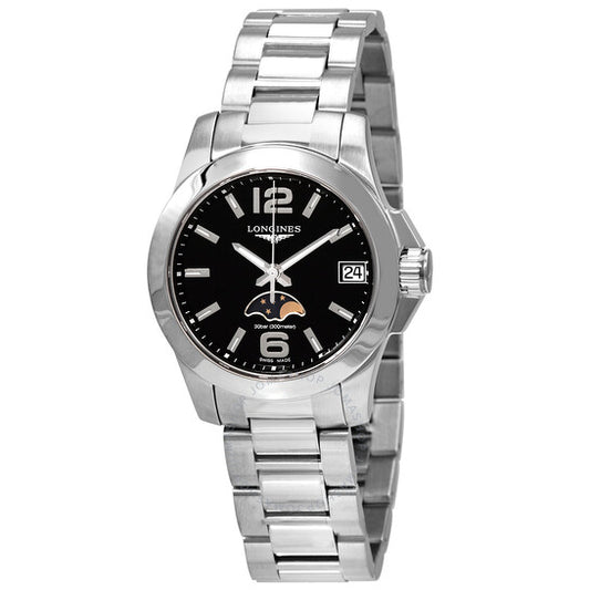 Longines, Conquest Quartz Black Dial Ladies Watch