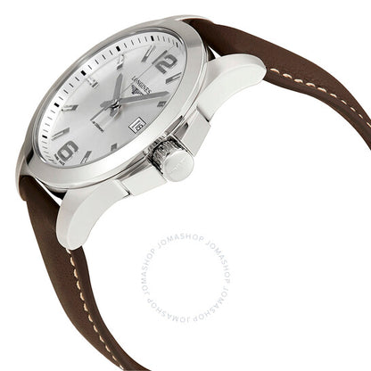Longines, Conquest Silver Dial Brown Leather Men's 43mm Watch
