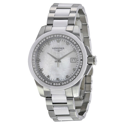 Longines, Conquest White Ceramic Diamond Ladies Watch L32810877